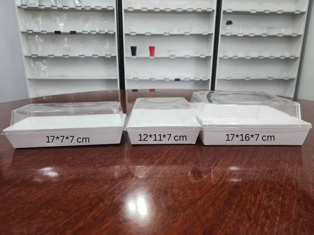 Disposable White Paper Sushi Box with Clear Lid - 25 pcs