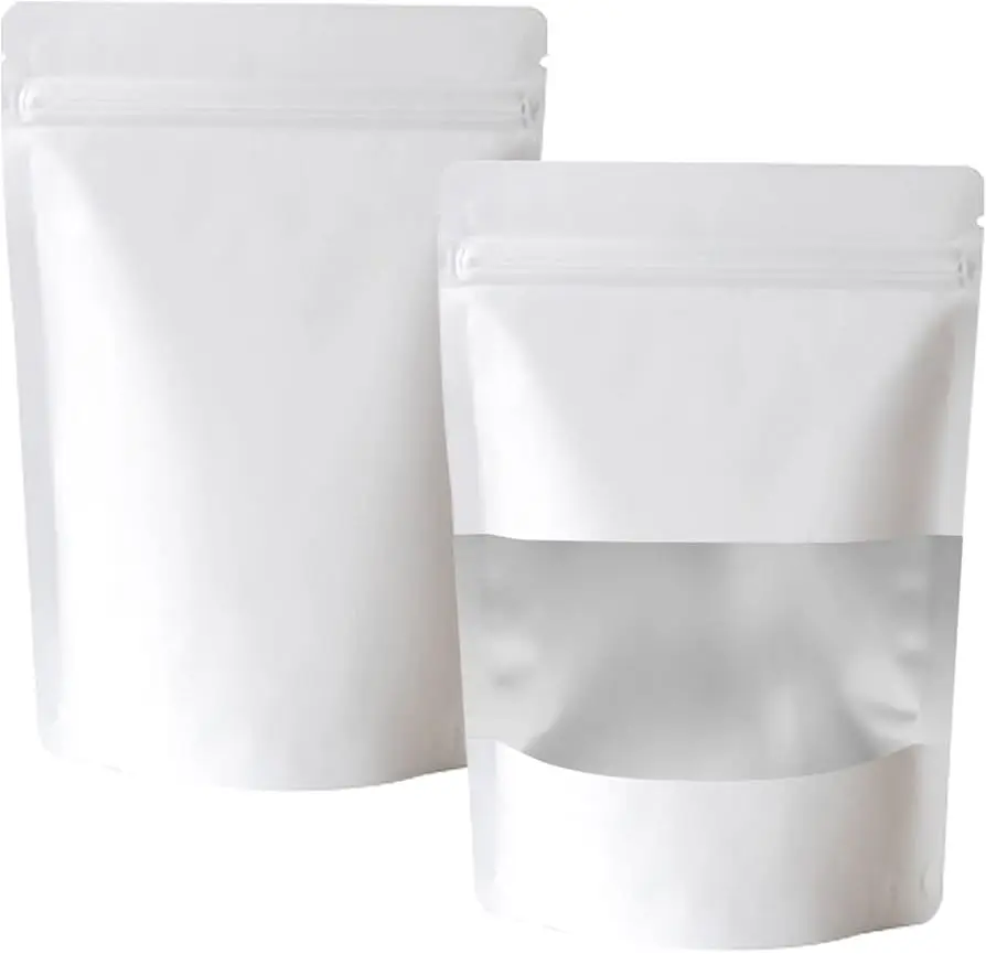 White Aluminum/Matte Stand up Bag with Window - 50 pcs