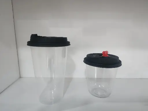 Clear Plastic Cup With Black Lid - 25 pcs